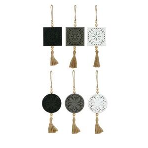 Set of 6 Decorative Wall Hangings Square Round Mandala Tassel Wood Beads